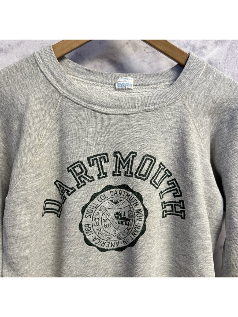 Vintage 80s Champion Dartmouth Sweatshirt Gray Crew Neck Raglan Size Large